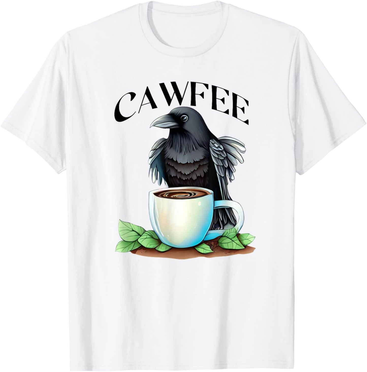 Cawfee Raven Crow Coffee Cup Leaves Bird Lover T-Shirt - T-Shirt | White