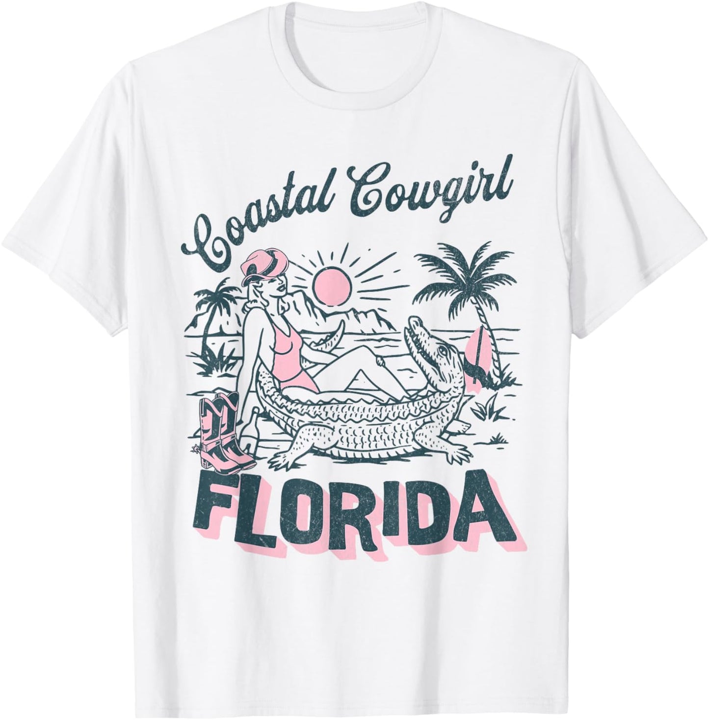 Coastal Cowgirl Beach Palm Surf Club Florida T-Shirt - T-Shirt | White