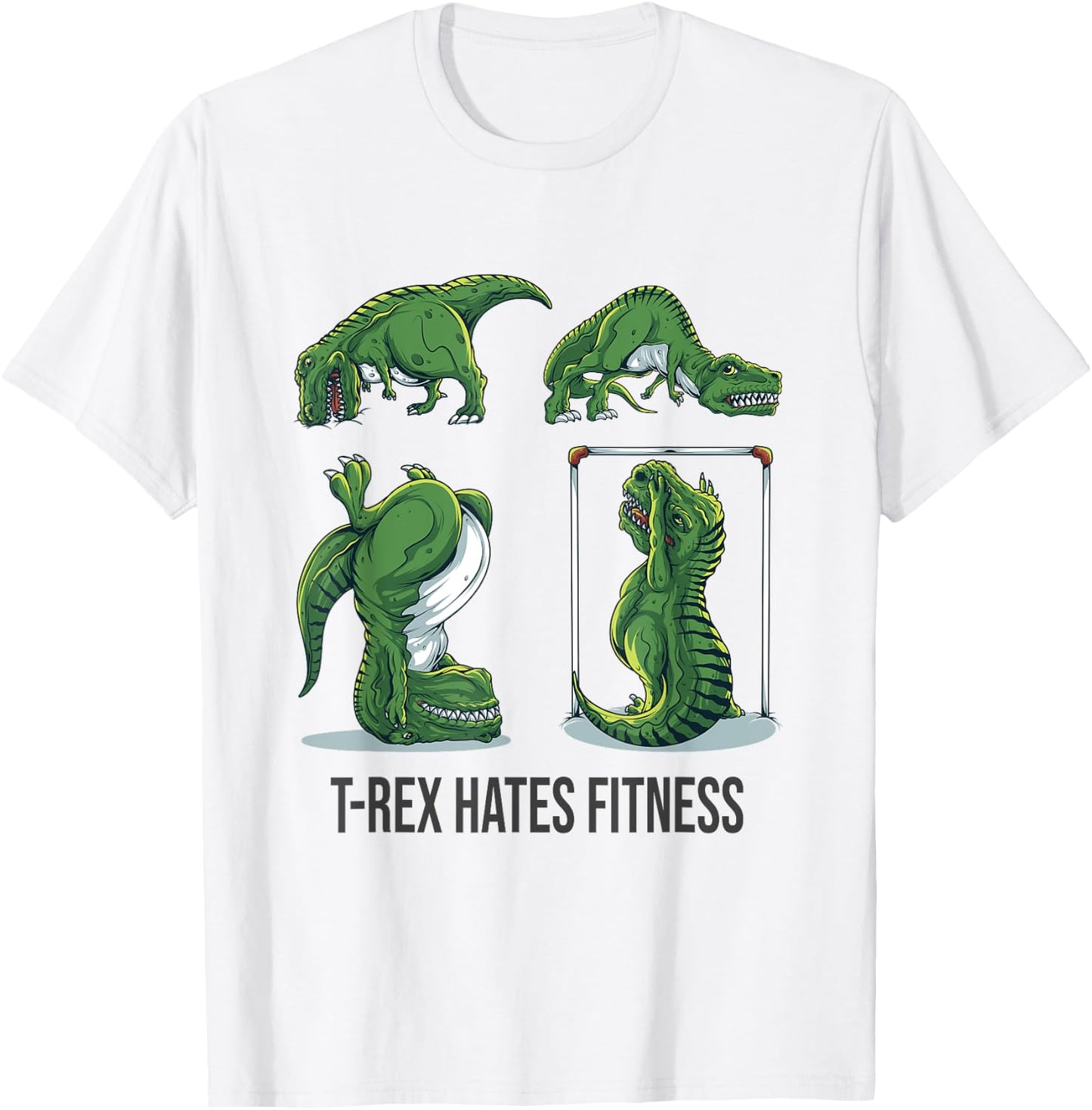 T-Rex Hates Fitness Funny Dinosaur Gym Burpees Handstand T-Shirt - T-Shirt | White