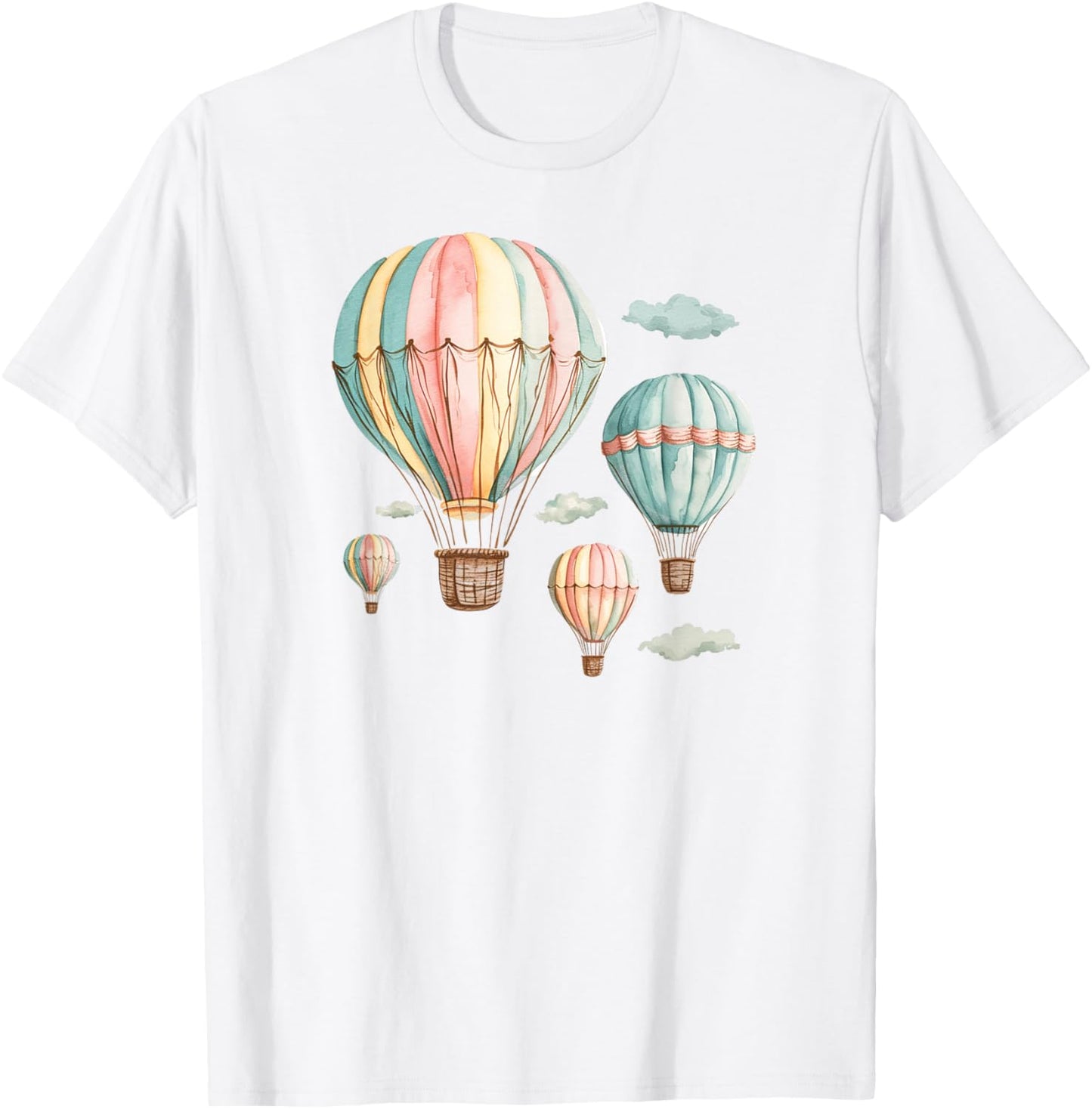 Clouds and Pastel Hot Air Balloons T-Shirt - T-Shirt | White