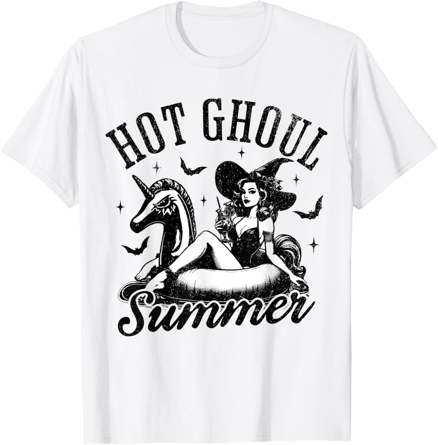 Hot Ghoul Summer Funny Witch Spooky Summer Vacation Hawaii Women Girls Kids T-Shirt - T-Shirt | White