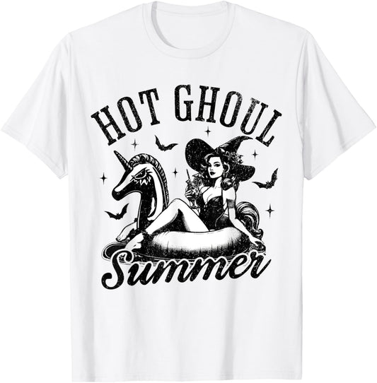 Hot Ghoul Summer Funny Witch Spooky Summer Vacation Hawaii Women Girls Kids T-Shirt - T-Shirt | White