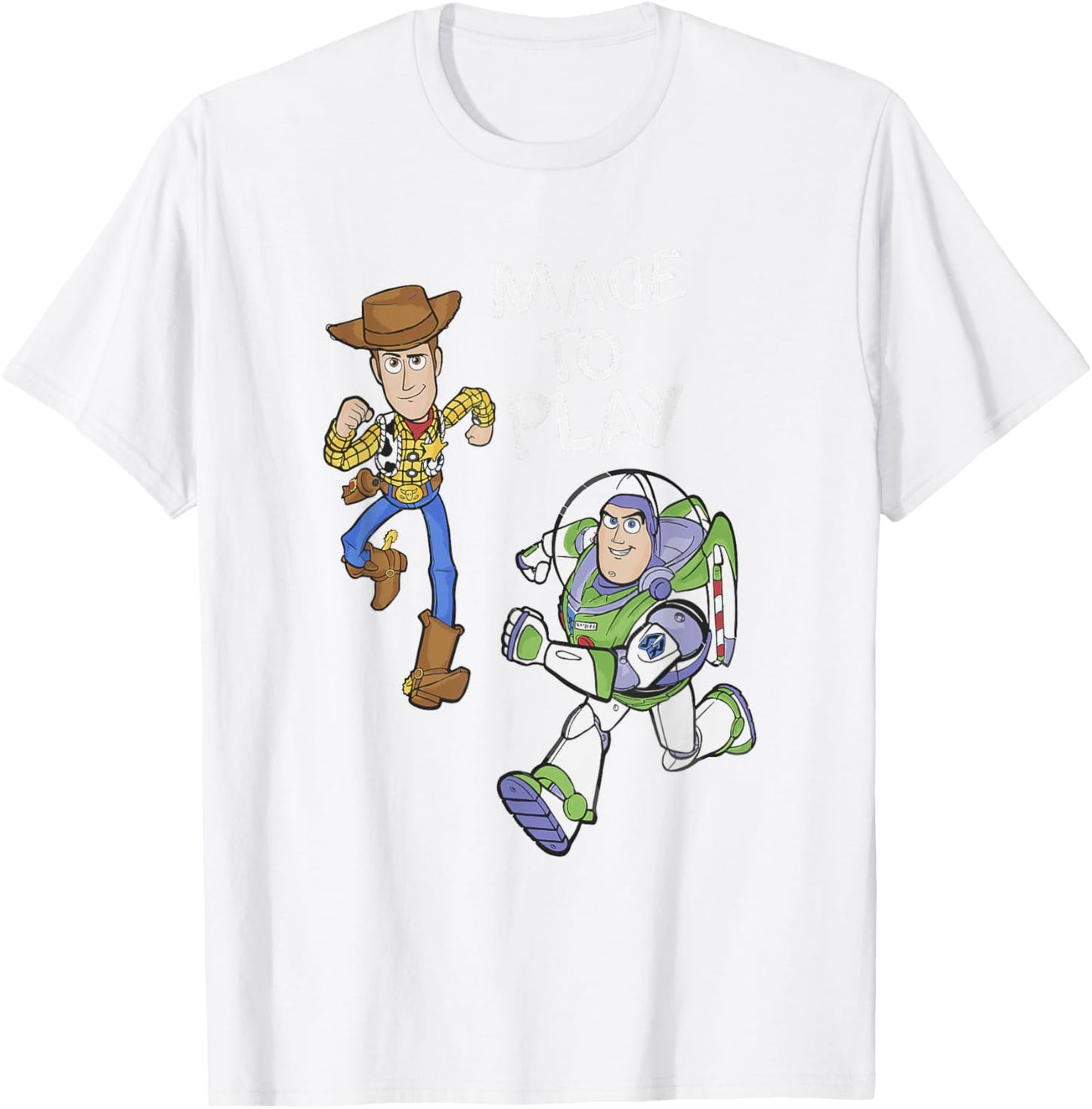 Disney Pixar Toy Story Woody Buzz Made To Play Chest Poster T-Shirt - T-Shirt | White