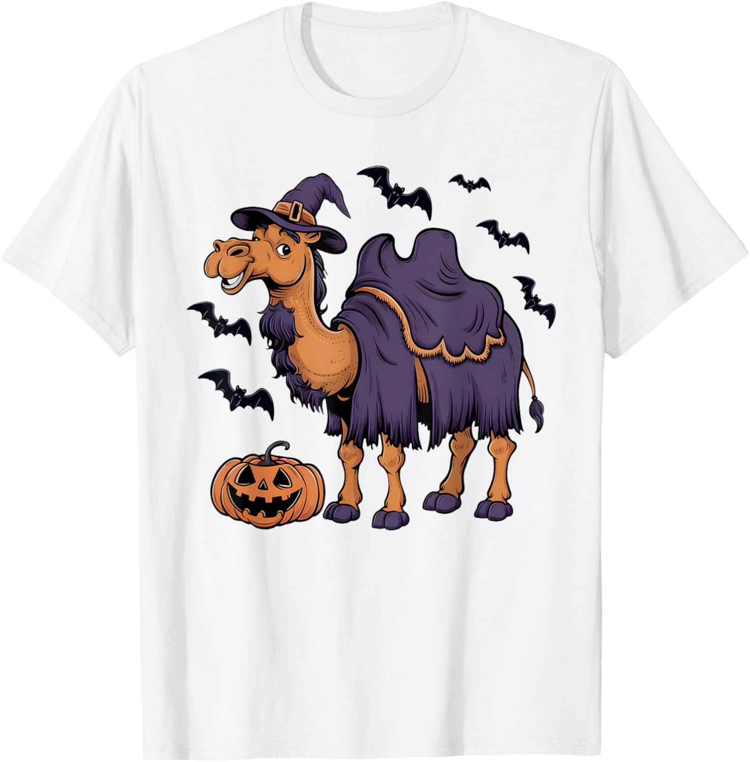Camel Scary Pumpkin Bat Funny Witch Hat Camel Halloween T-Shirt - T-Shirt | White
