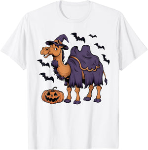 Camel Scary Pumpkin Bat Funny Witch Hat Camel Halloween T-Shirt - T-Shirt | White