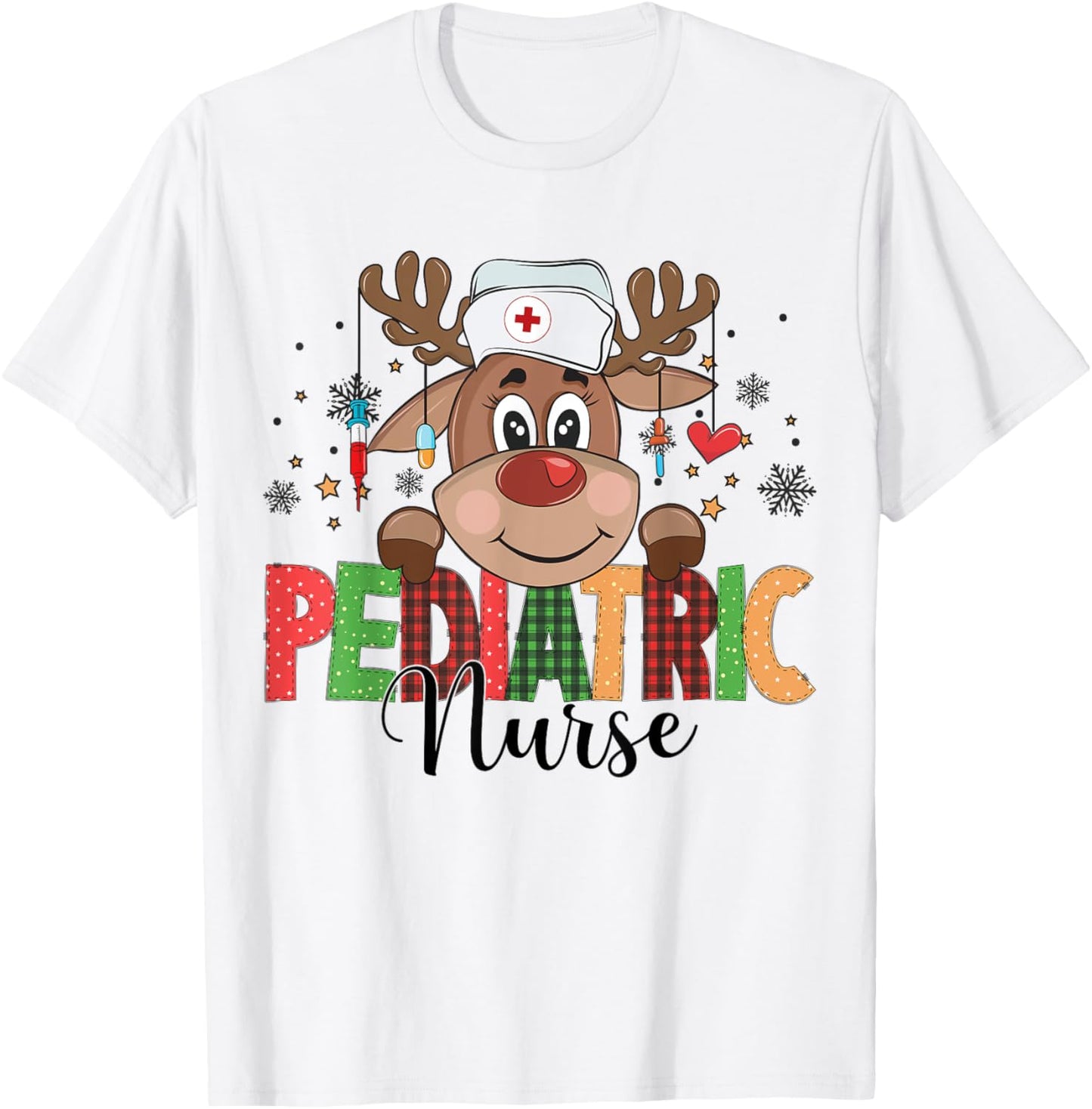 Christmas Pediatric Nurse Reindeer Nursing Xmas T-Shirt - T-Shirt | White