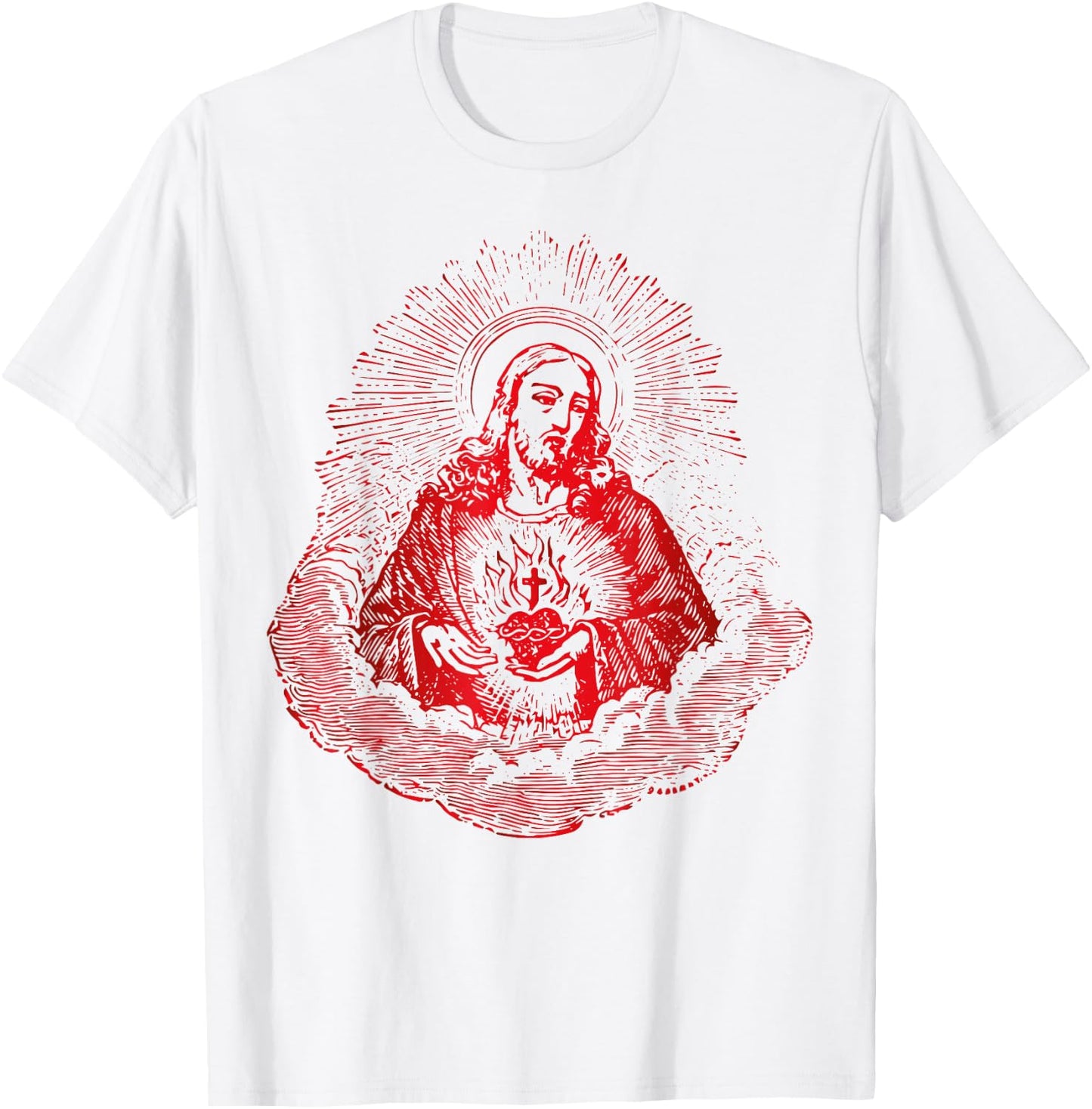 Sacred Heart of Jesus Christ Vintage Art Catholic T-Shirt - T-Shirt | White