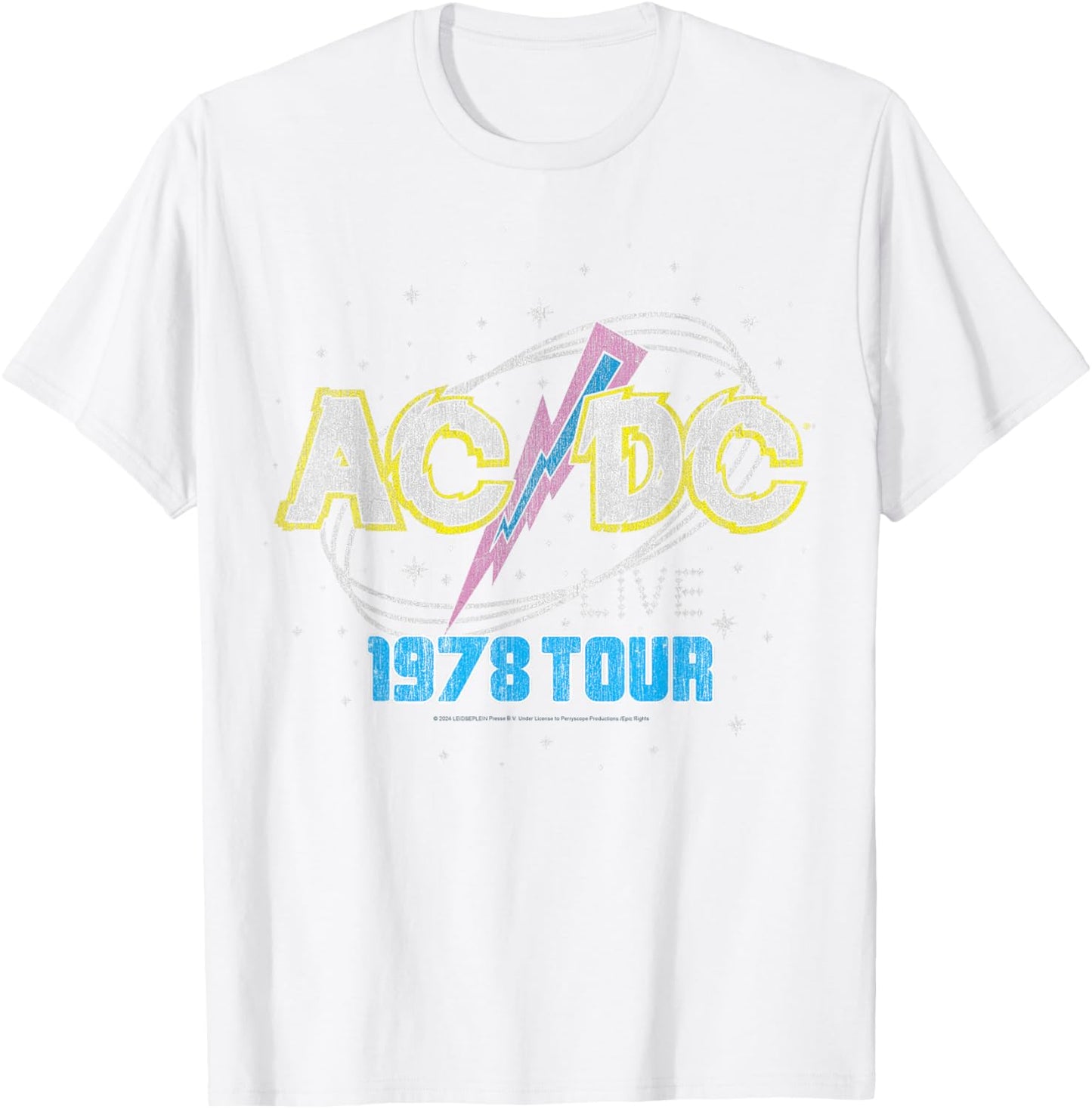 Official AC/DC Vintage Rock Tour 1978 Blue T-Shirt - T-Shirt | White