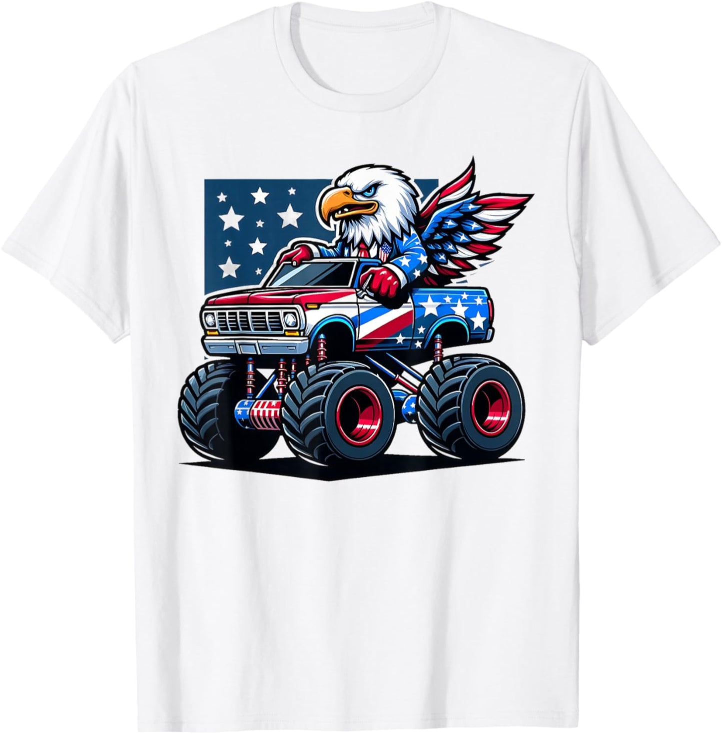 4th of July Shirts Boys Kids American Flag Truck Eagle USA T-Shirt - T-Shirt | White