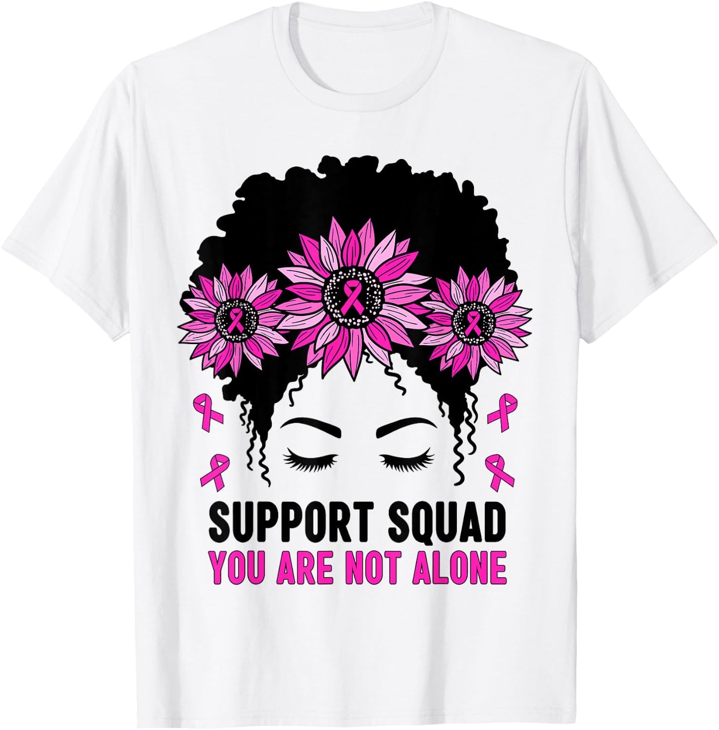 Breast Cancer Awareness Support Squad Messy Bun Pink Warrior T-Shirt - T-Shirt | White