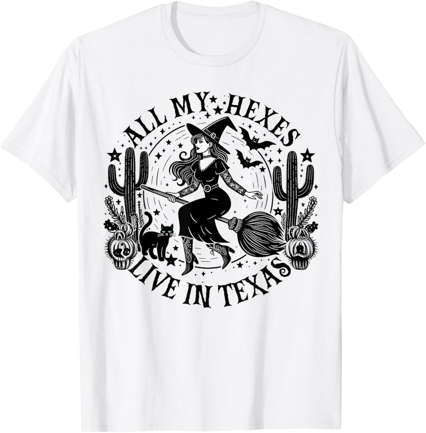All My Hexes Live In Texas Western Country Witch Halloween T-Shirt - T-Shirt | White