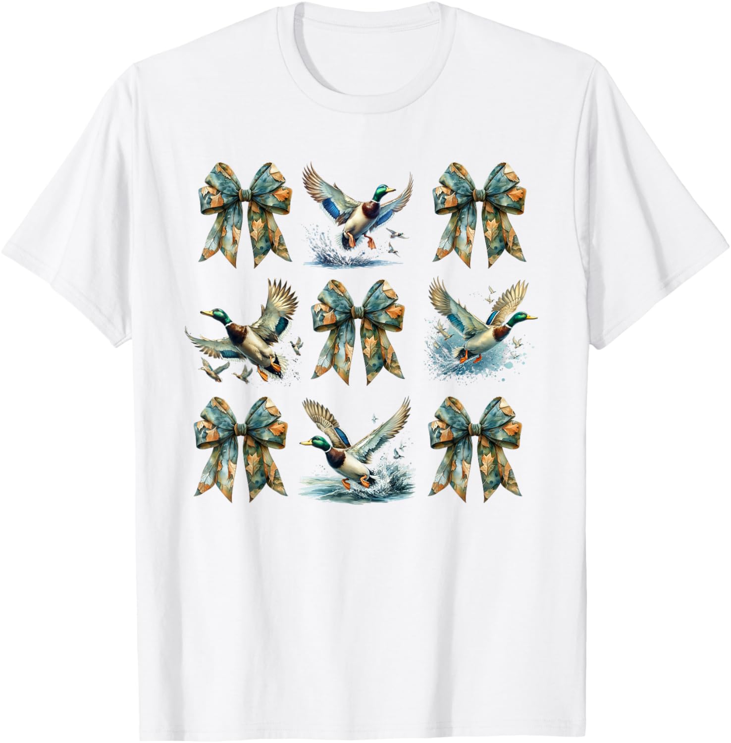 Camouflage Coquette Bow and Mallard Duck Hunting Design T-Shirt - T-Shirt | White