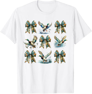 Camouflage Coquette Bow and Mallard Duck Hunting Design T-Shirt - T-Shirt | White
