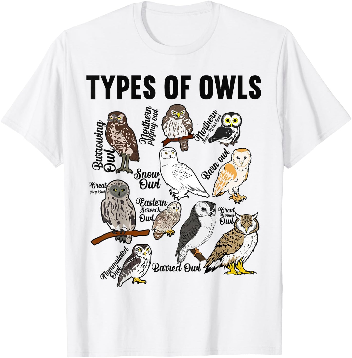 Types of Owls Owl T-Shirt - T-Shirt | White
