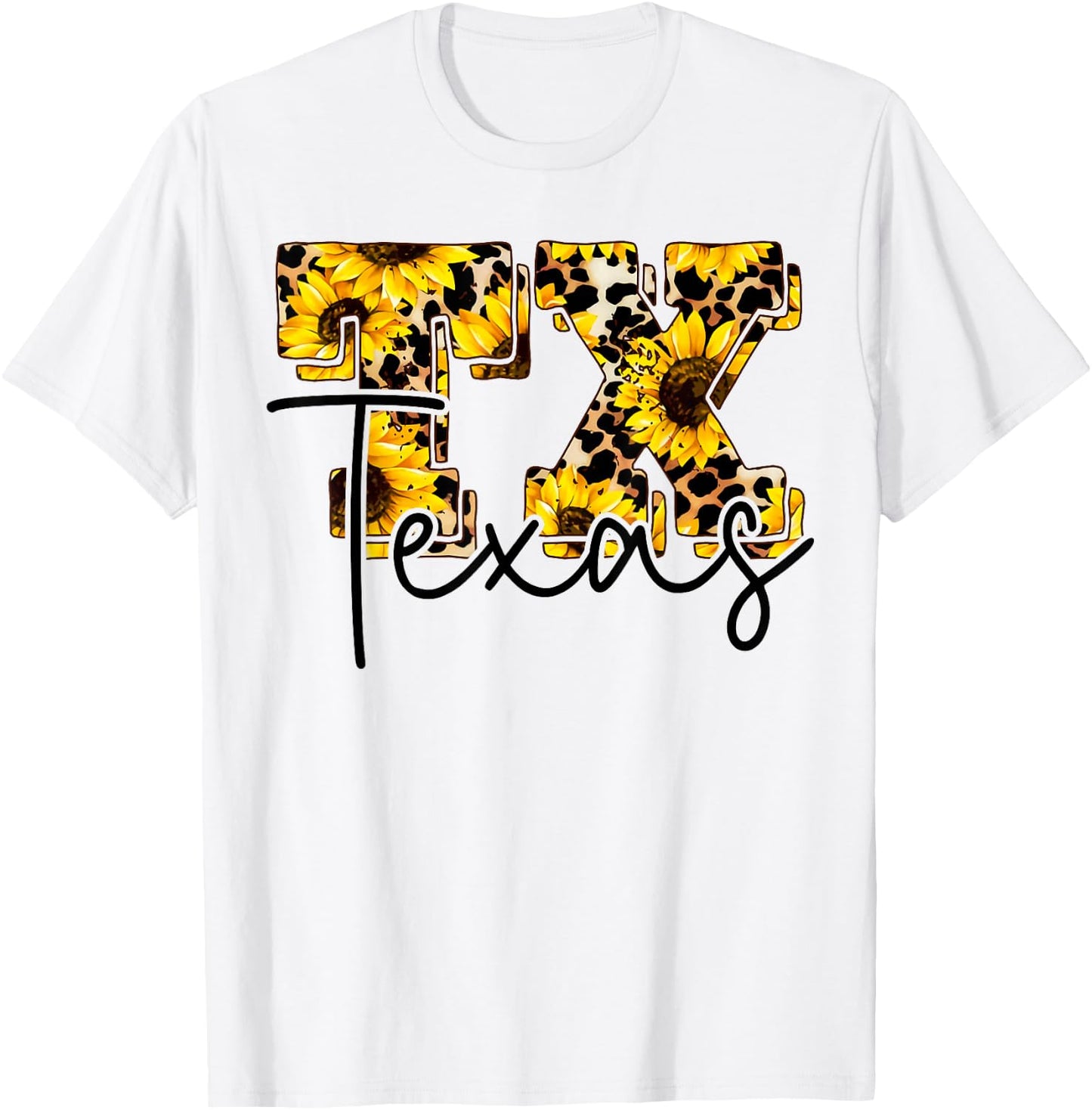 Texas Sunflower Leopard Print Gift T-Shirt - T-Shirt | White