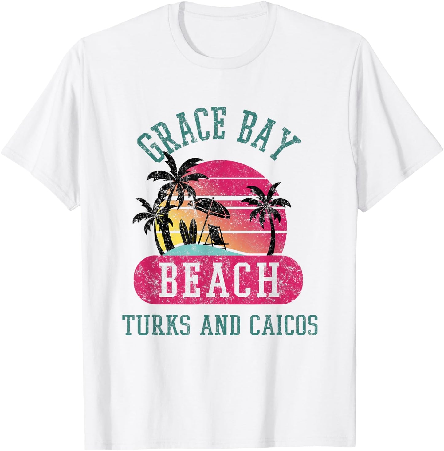 Retro Cool Distressed Grace Bay Beach Turks & Caicos Island Men Women T-Shirt - T-Shirt | White