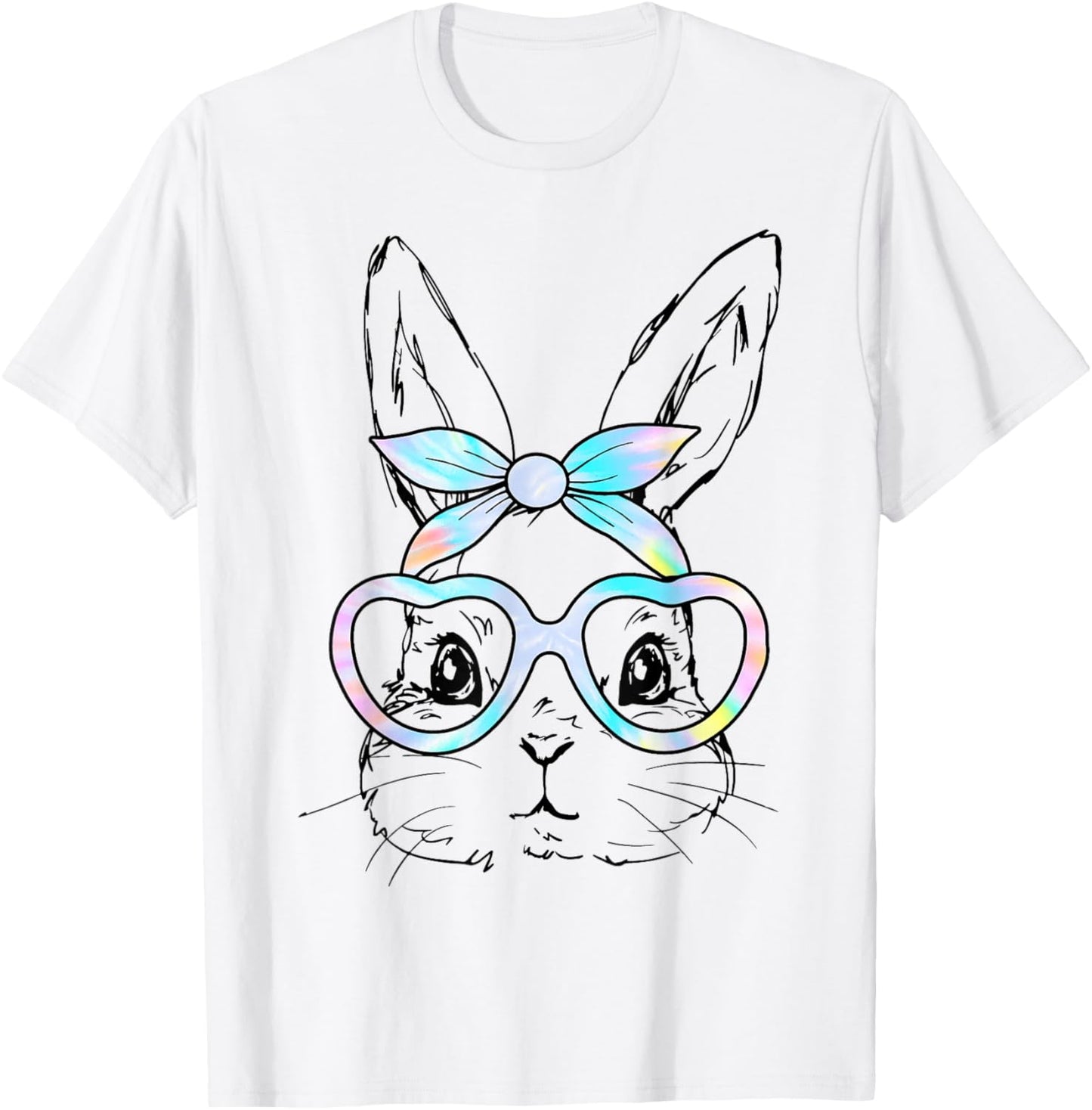 Cute Bunny Rabbit Face Tie Dye Glasses Girl Happy Easter Day T-Shirt - T-Shirt | White