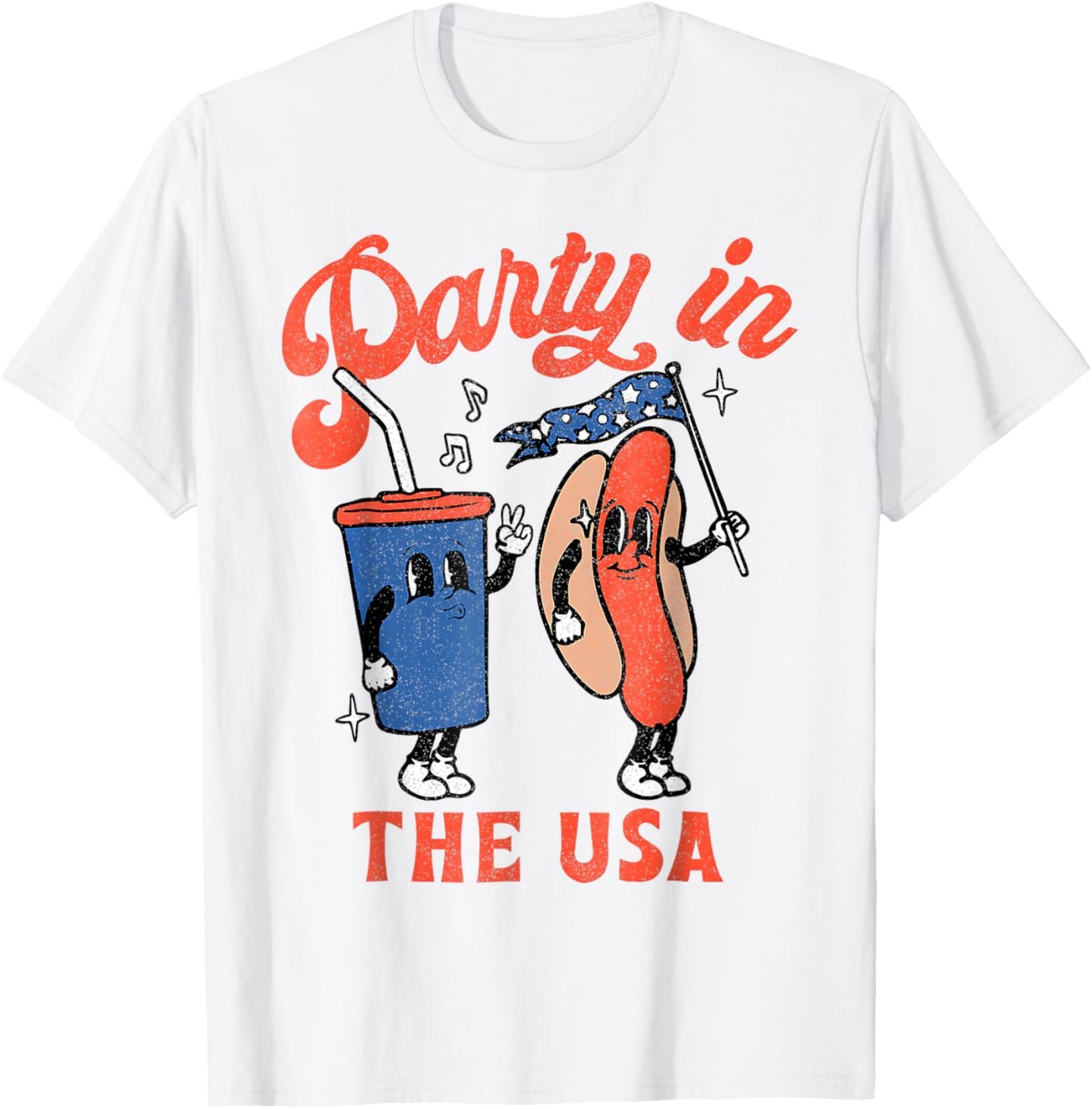 Party In The USA 4th of July Cute Soda And Hotdog Patriotic T-Shirt - T-Shirt | White