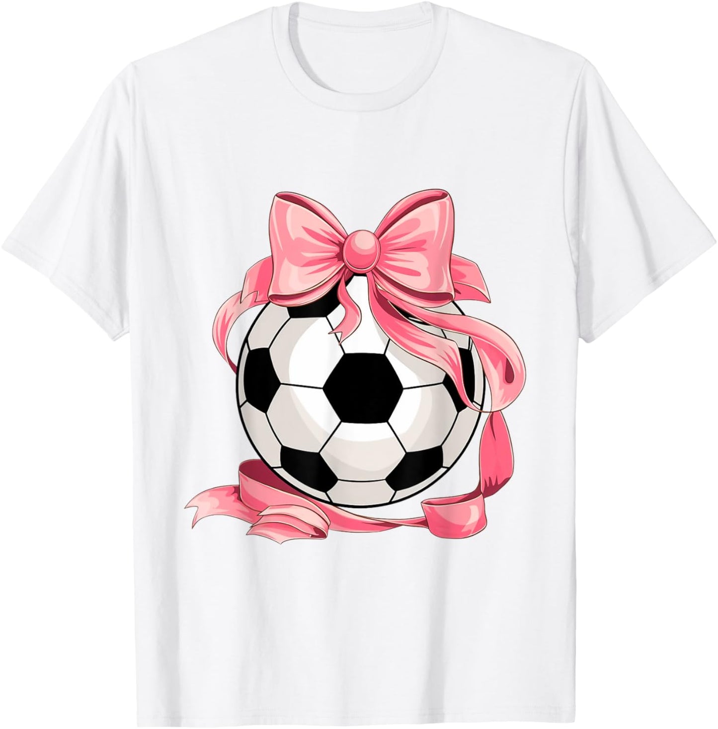 Cute Pink Bow Coquette Ball Soccer Girl Aesthetic Player Mom T-Shirt - T-Shirt | White