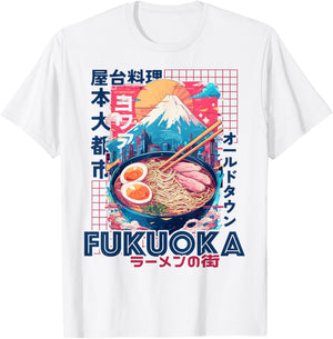 Fukuoka City 80s Synthwave Ramen Bowl of Japan T-Shirt - T-Shirt | White