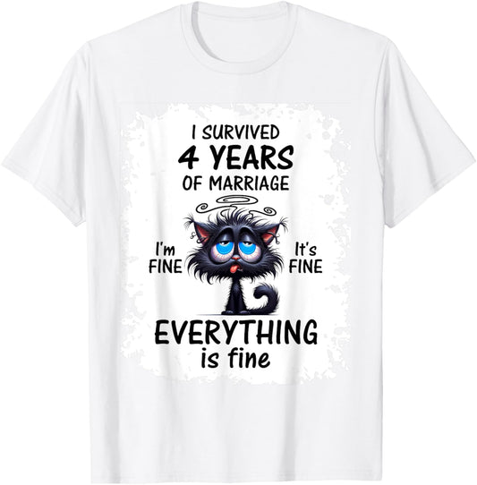 Linen Wedding I Survived 4 Years Of Marriage T-Shirt - T-Shirt | White
