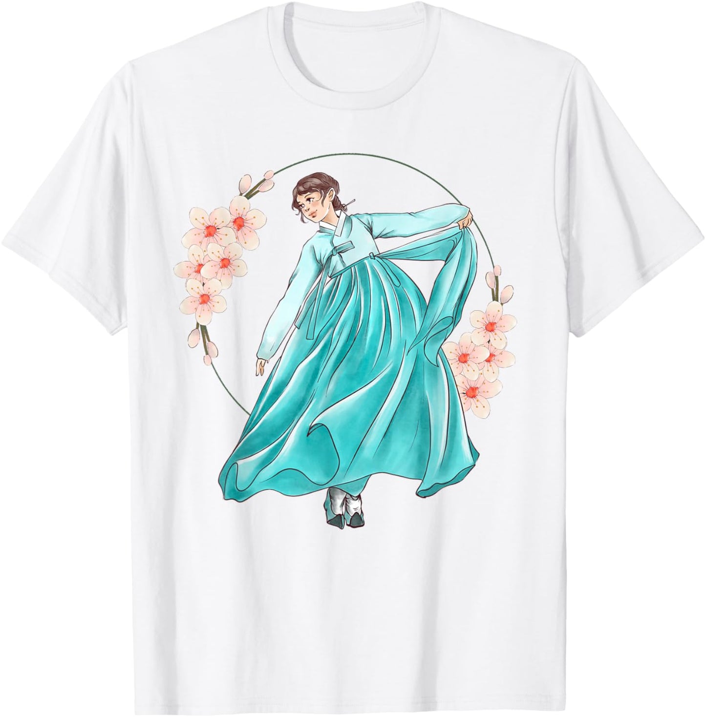 Girl Wearing Traditional Korean Hanbok T-Shirt - T-Shirt | White
