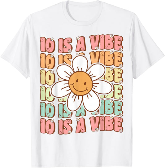 Ten is A Vibe Cute Groovy 10th Birthday Party Daisy Flower T-Shirt - T-Shirt | White