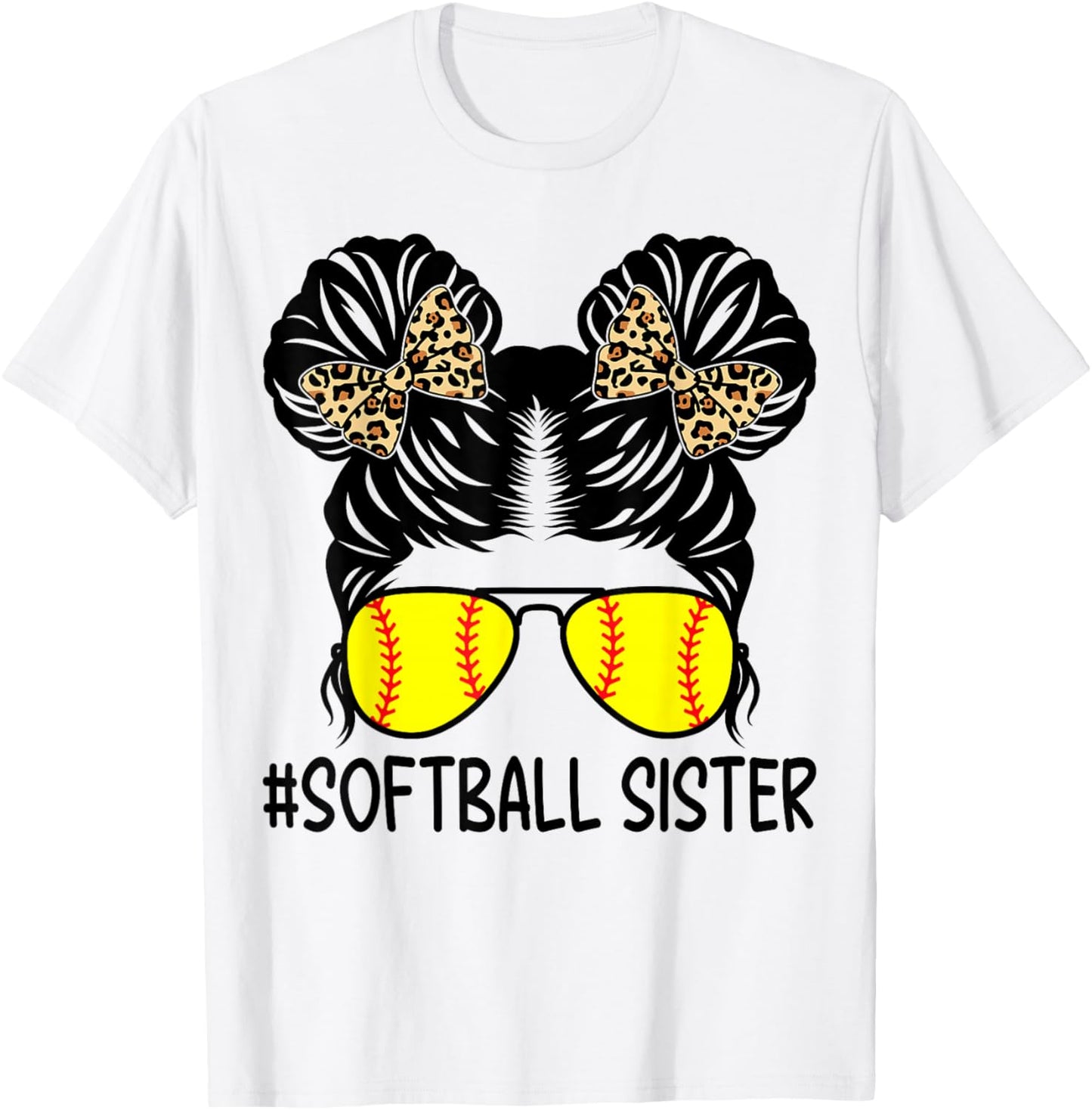 Softball Sister Leopard Messy Bun Softball Sister T-Shirt - T-Shirt | White