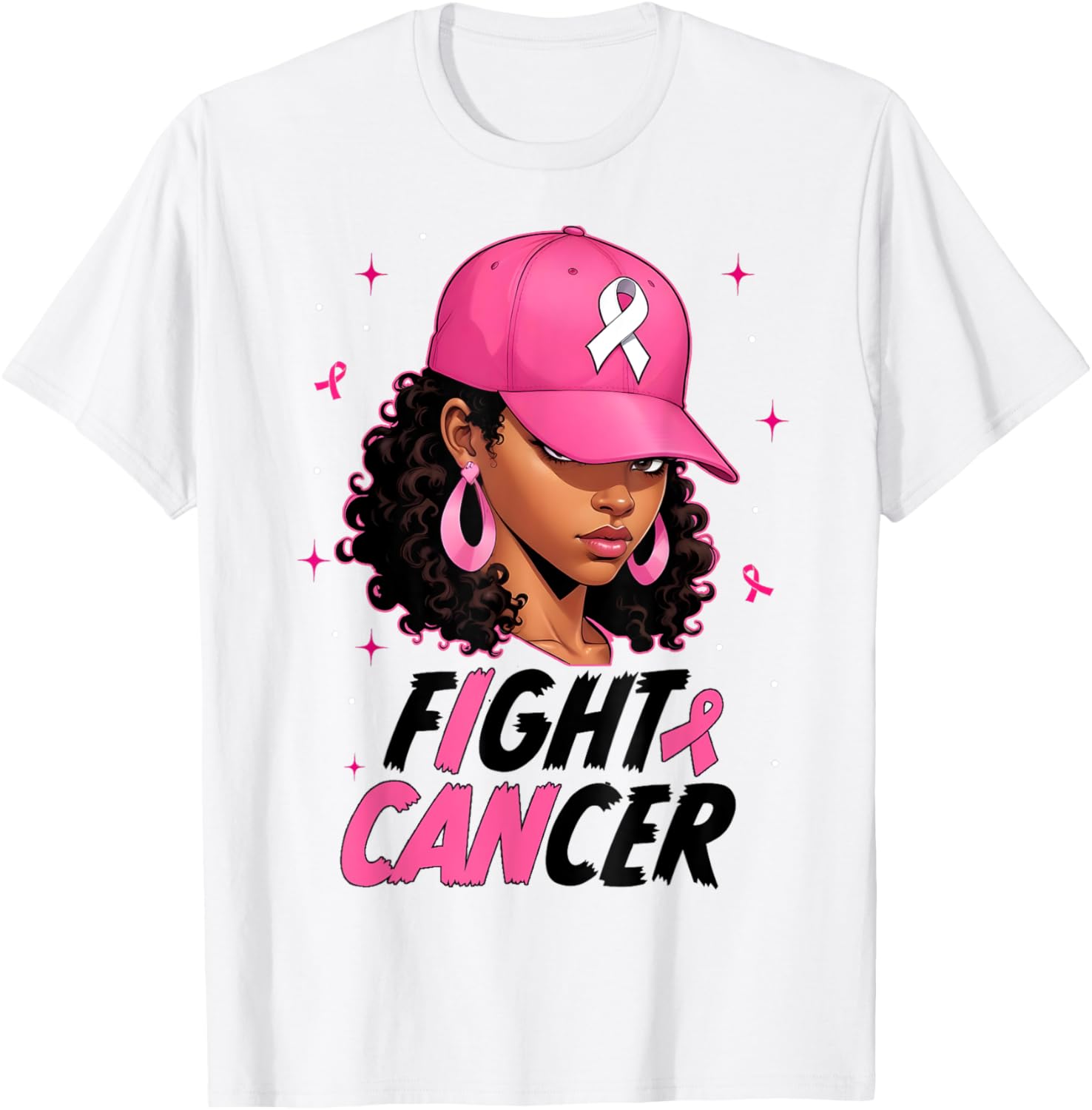 Black Girl Black Woman Breast Cancer Awareness Pink Ribbon T-Shirt - T-Shirt | White