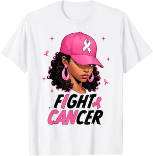 Black Girl Black Woman Breast Cancer Awareness Pink Ribbon T-Shirt - T-Shirt | White