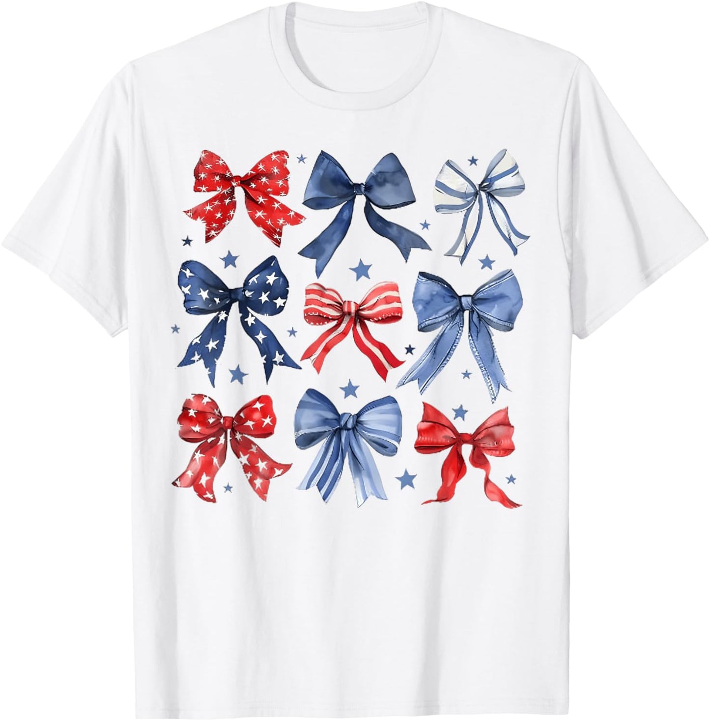 4th of July America Patriotic Bow Ribbon T-Shirt - T-Shirt | White