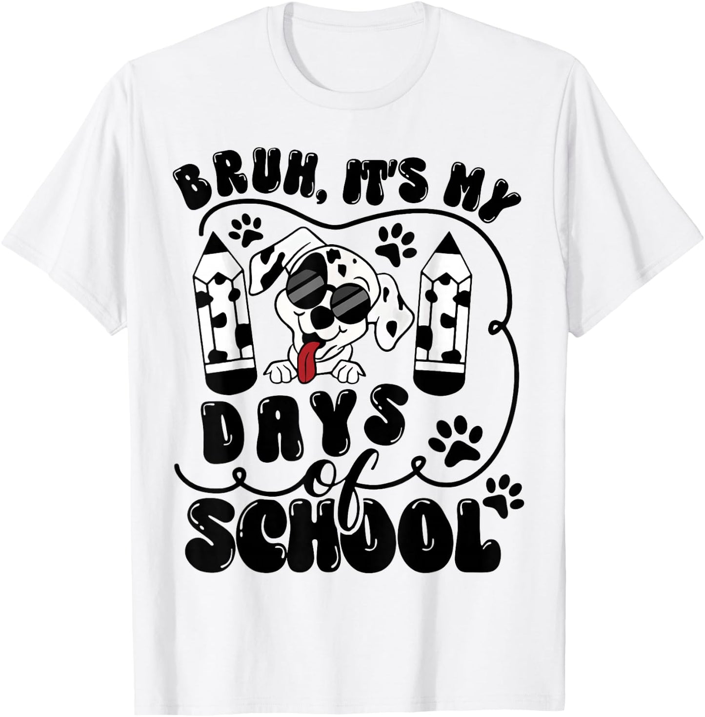 Bruh 100 Days Of School Dalmatian Dog Boys Kids 100th Day T-Shirt - T-Shirt | White