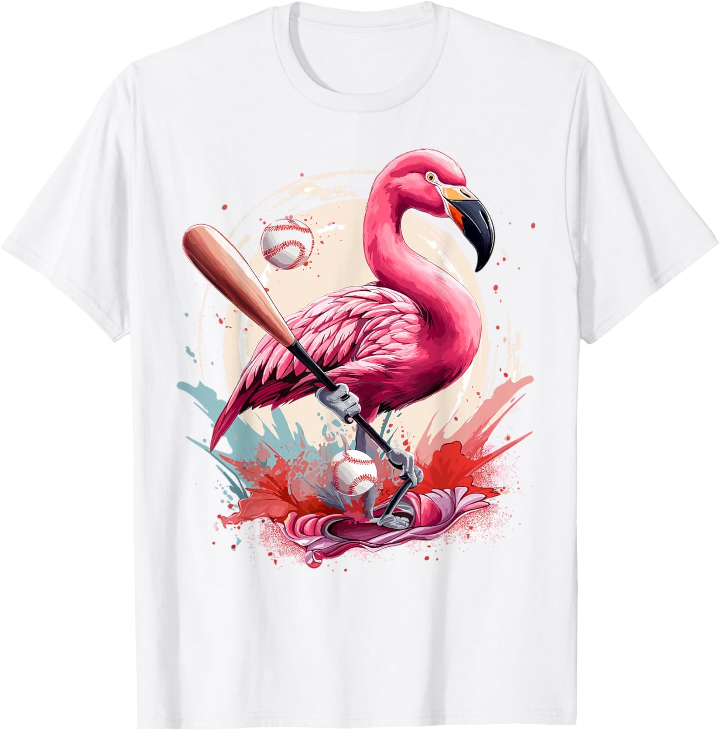 Flamingo Playing Baseball Funny Baseball Player Boys Girls T-Shirt - T-Shirt | White