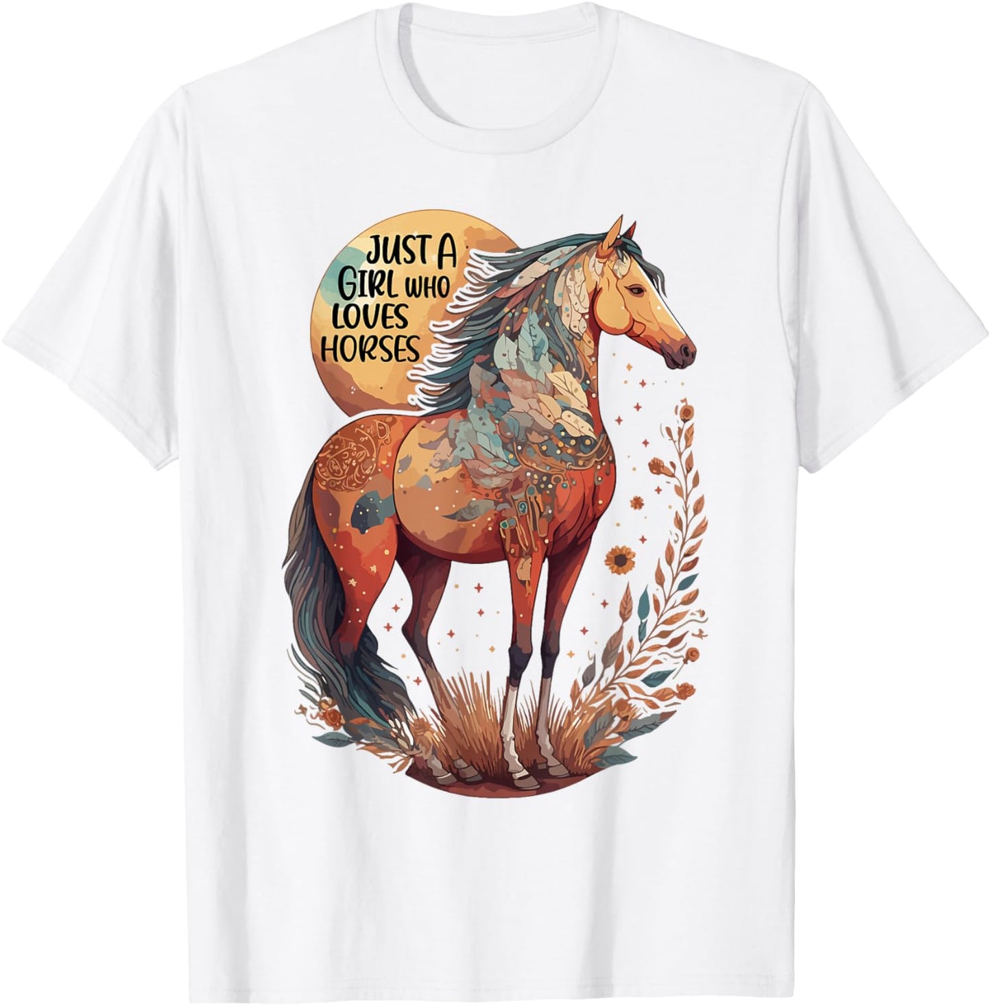 Just a girl who loves horses - Bohemian Horse Lover Themed T-Shirt - T-Shirt | White
