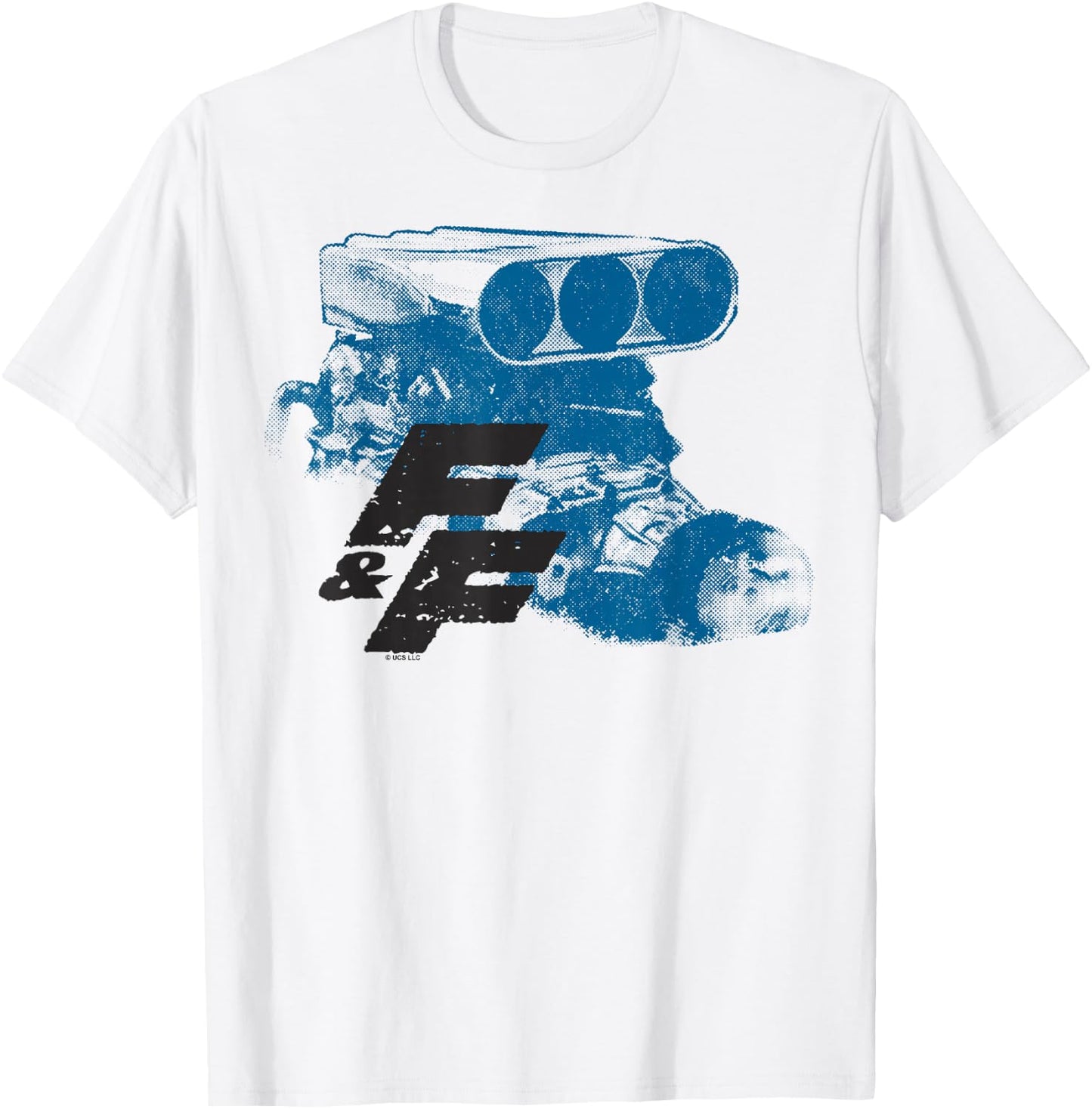Fast & Furious Blue Hue Engine Block Distressed Logo T-Shirt - T-Shirt | White