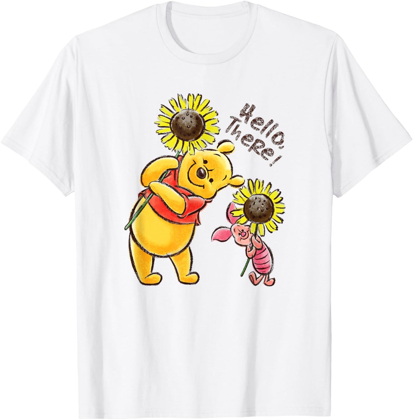 Disney Winnie The Pooh & Piglet Hello There! Sunflowers T-Shirt - T-Shirt | White