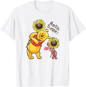 Disney Winnie The Pooh & Piglet Hello There! Sunflowers T-Shirt - T-Shirt | White