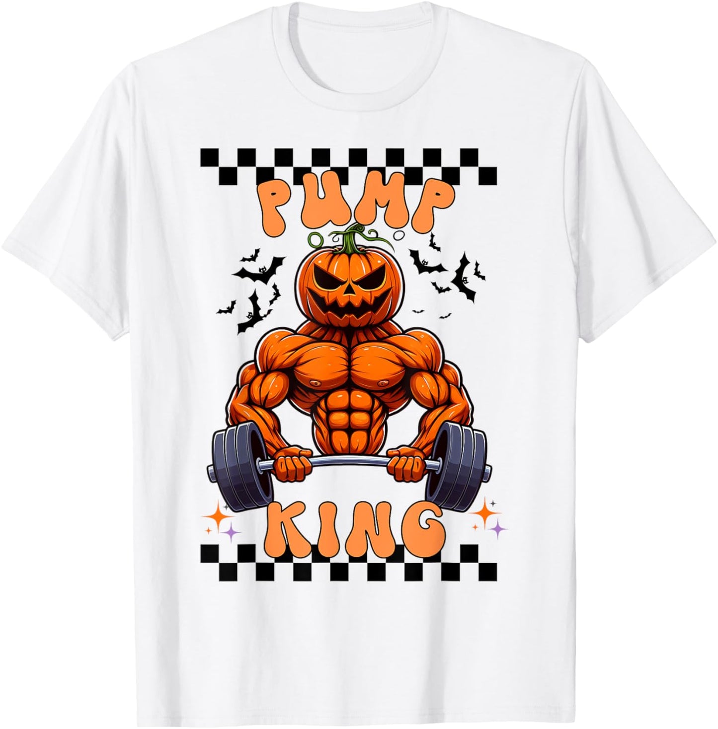 Funny Pump King Halloween Workout Lifting Pumpkin Gym Spooky T-Shirt - T-Shirt | White