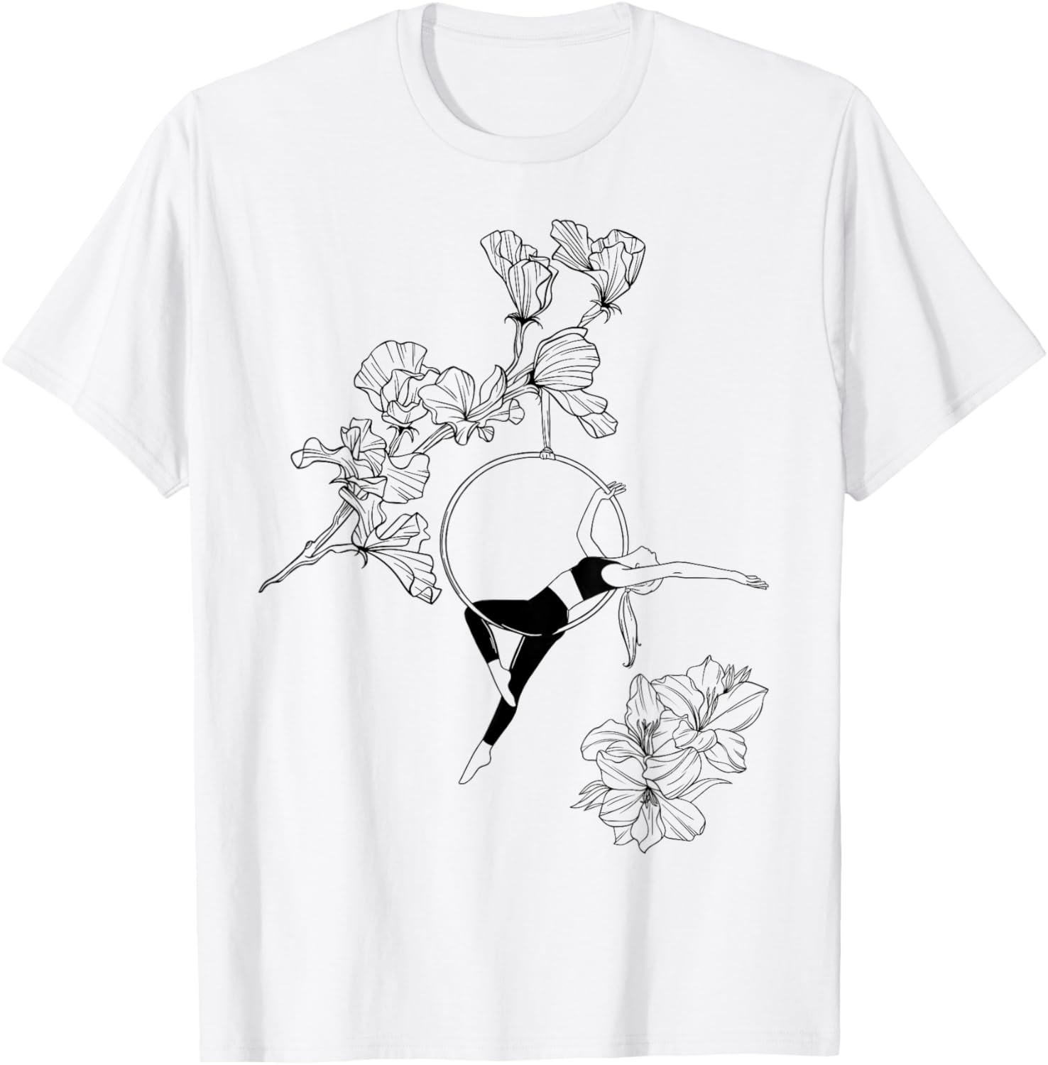 Aerial Hoop, Aerial Artist Circus, Aerial Yoga Gifts Flowers T-Shirt - T-Shirt | White