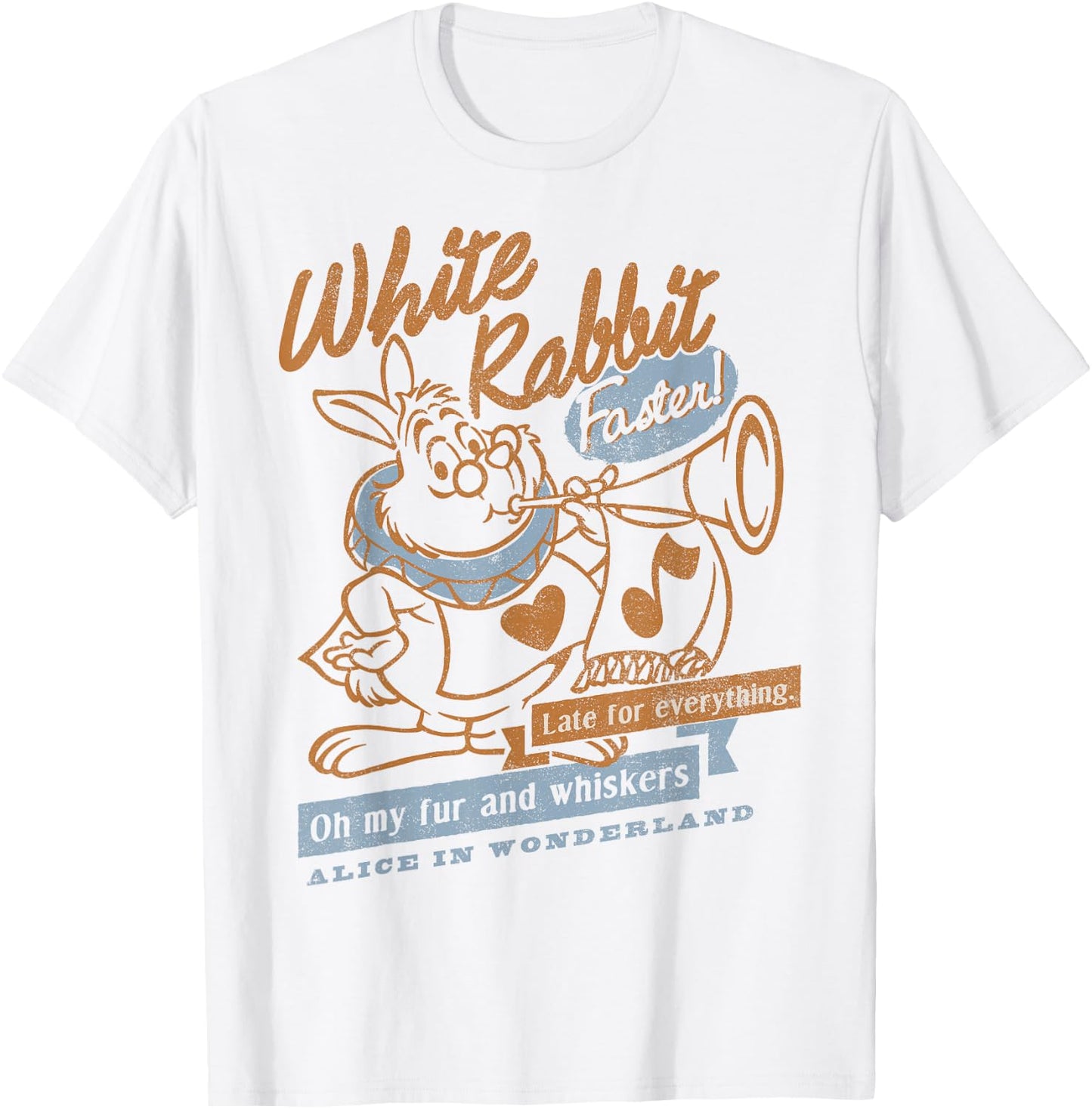 Disney Alice In Wonderland White Rabbit Outlined Text Poster T-Shirt - T-Shirt | White