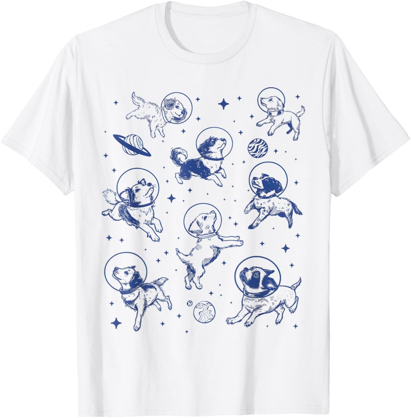 Dogs in Space Retro T-Shirt - T-Shirt | White