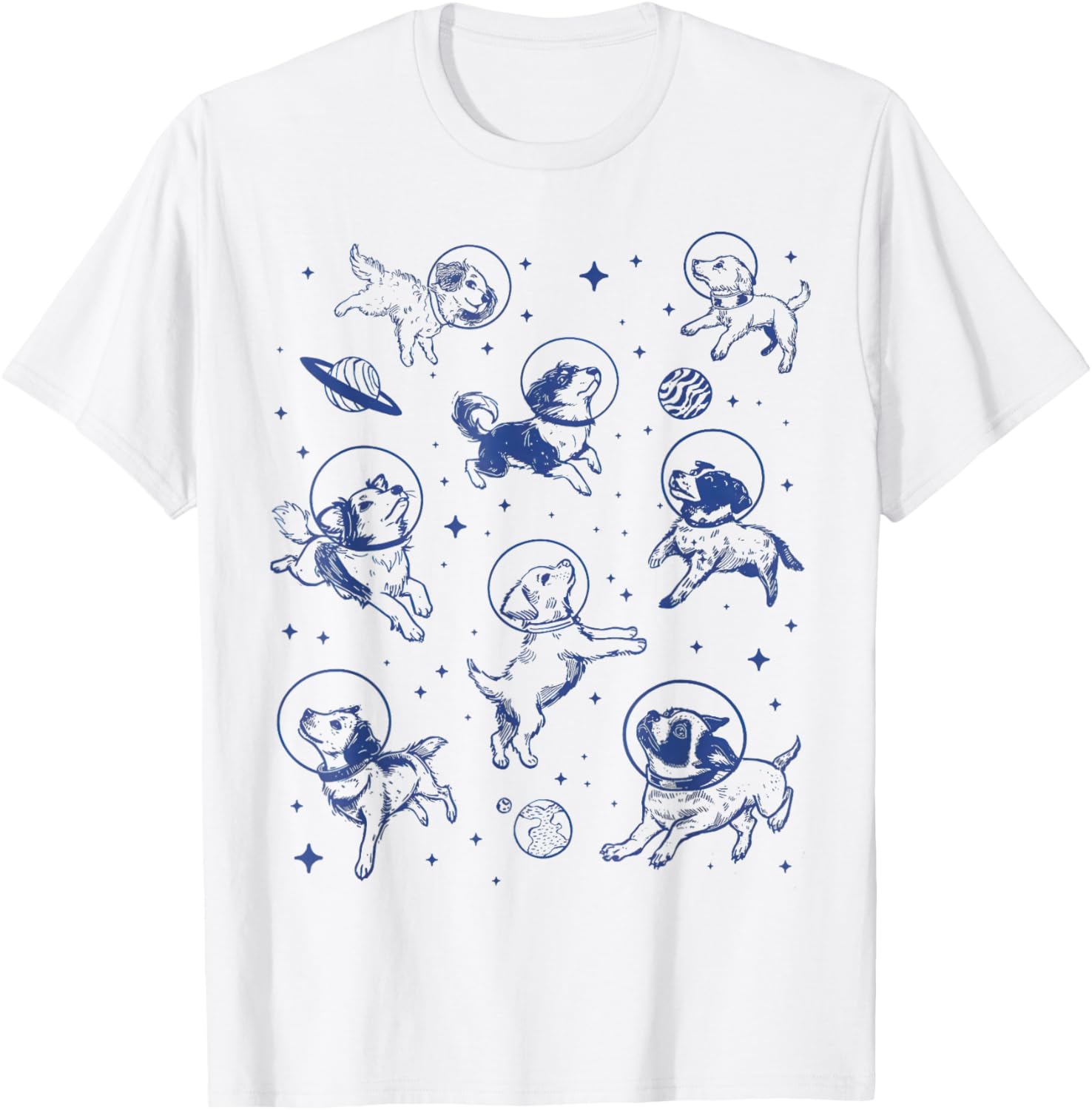 Dogs in Space Retro T-Shirt - T-Shirt | White