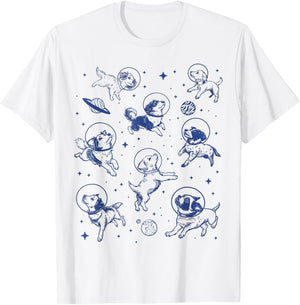 Dogs in Space Retro T-Shirt - T-Shirt | White