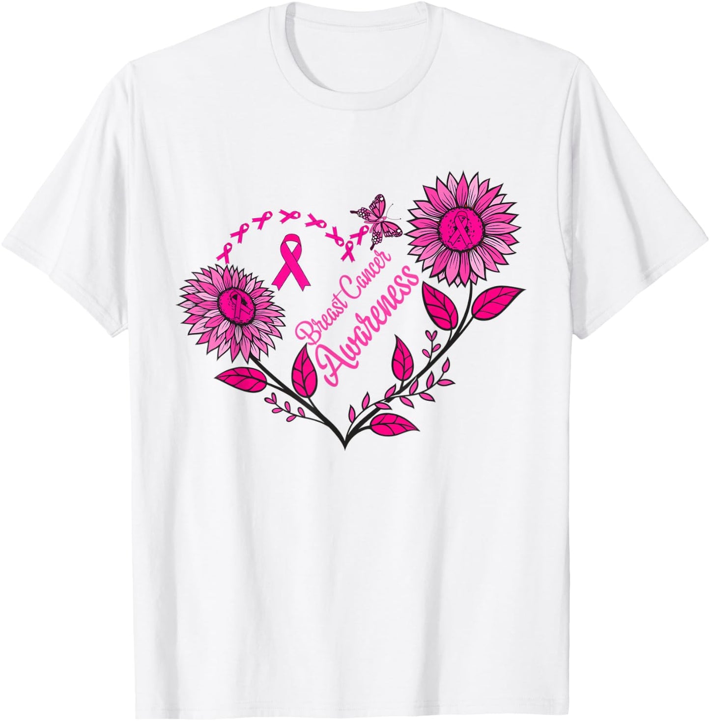 Sunflower Breast Cancer Shirts Pink RibbonMen Women T-Shirt - T-Shirt | White