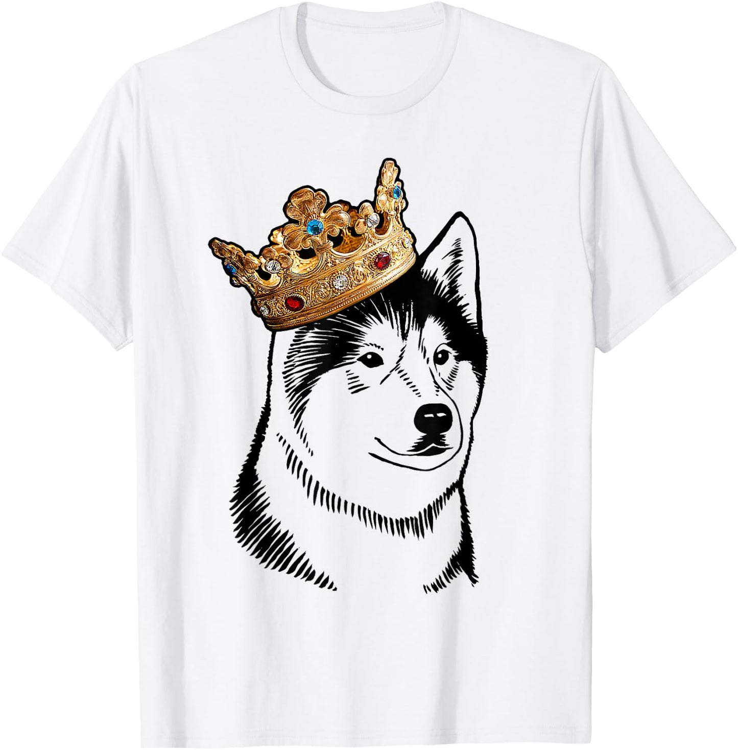 Alaskan Malamute Dog Wearing Crown Men Women Girls Kids T-Shirt - T-Shirt | White