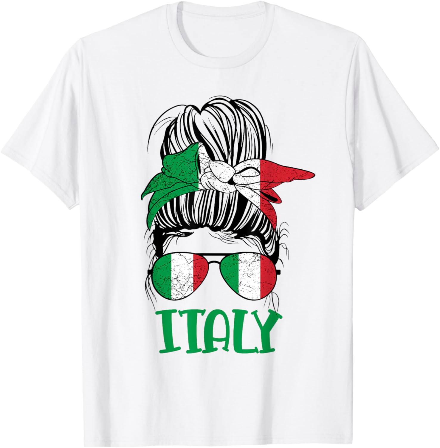 Italian Girl Messy Bun Flag Italy Proud Woman Kids Italia T-Shirt - T-Shirt | White