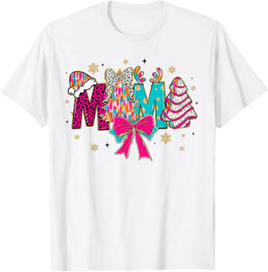 Colorful Coquette Christmas Mama Xmas Tree Cake for Mom Mama T-Shirt - T-Shirt | White