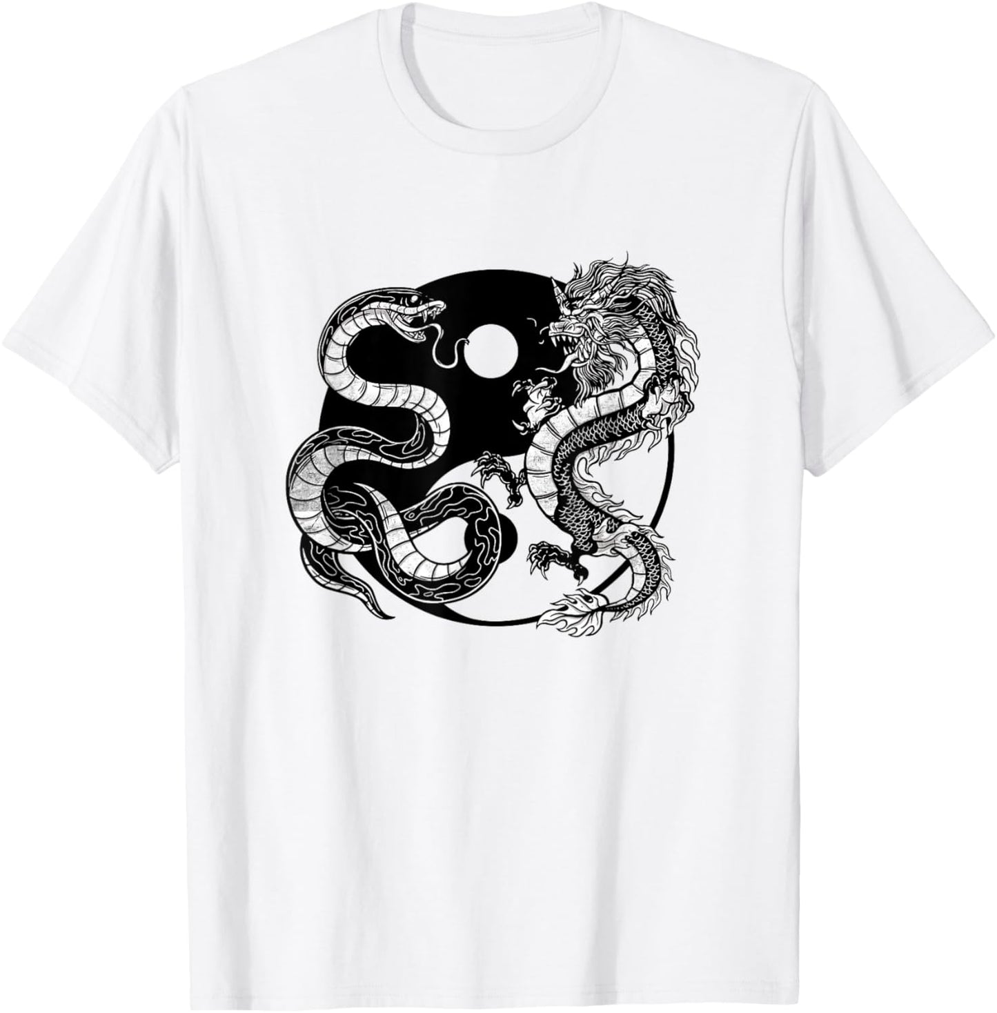 Yin And Yang Snake And Dragon Vintage T-Shirt - T-Shirt | White