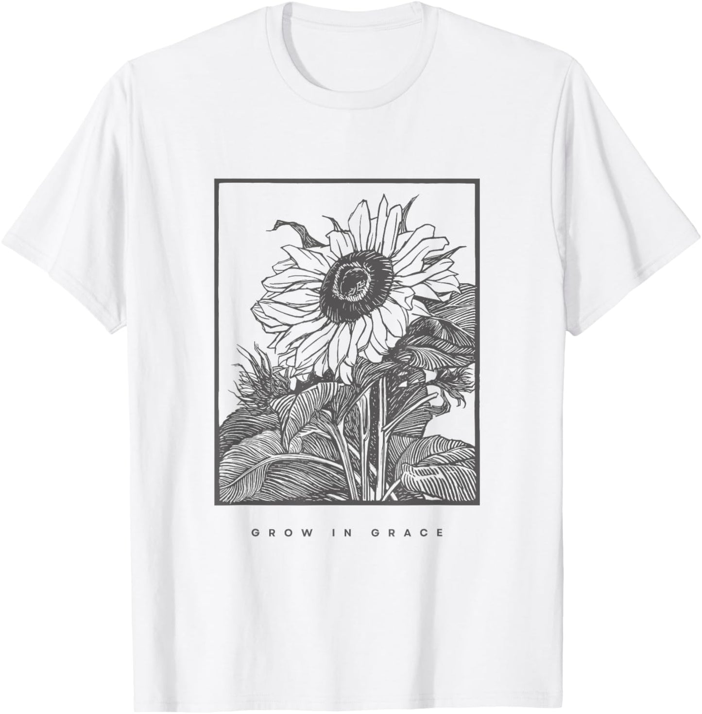 Grow In Grace, Christian Sunflower T-Shirt - T-Shirt | White