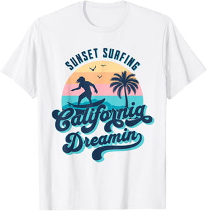 Sunset Surfing California Dreamin USA Surfer T-Shirt - T-Shirt | White
